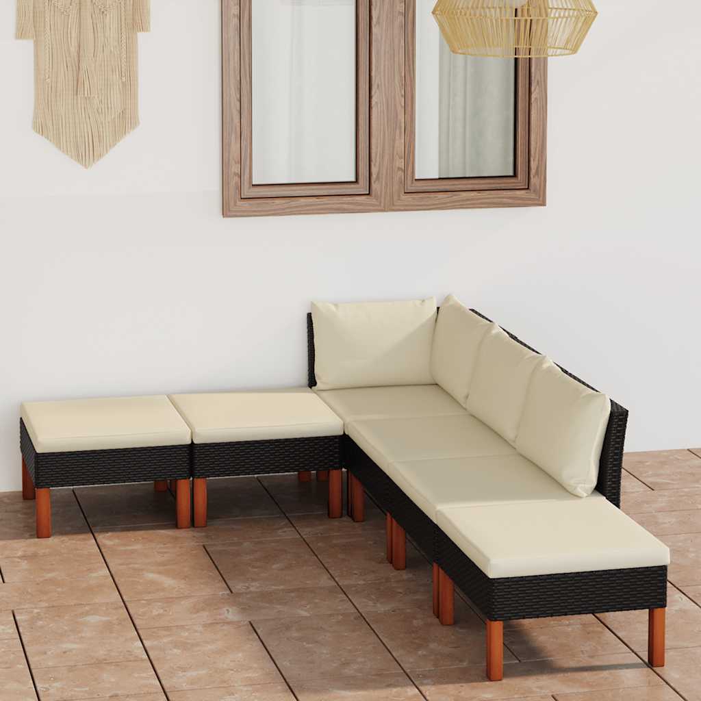 6 Pcs conjunto lounge de jardim c/ almofadões vime PE preto