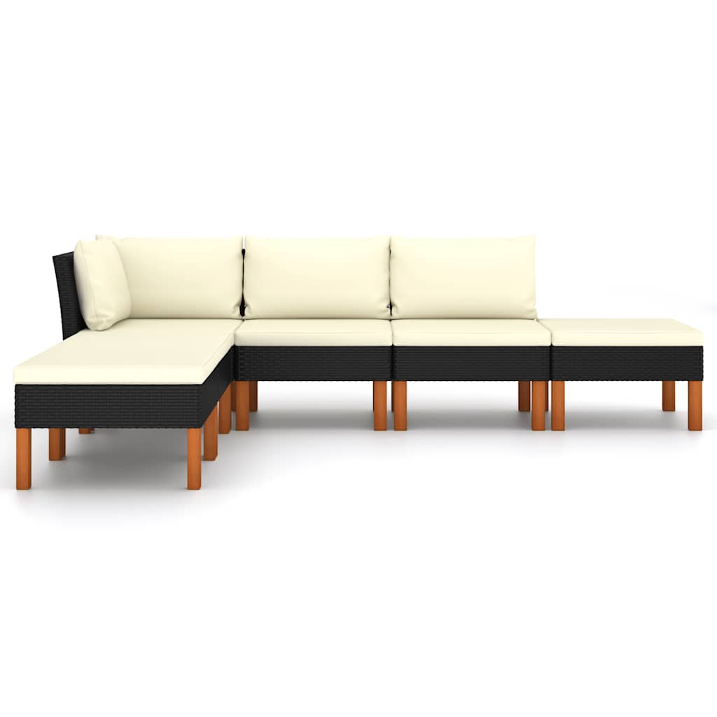 6 Pcs conjunto lounge de jardim c/ almofadões vime PE preto