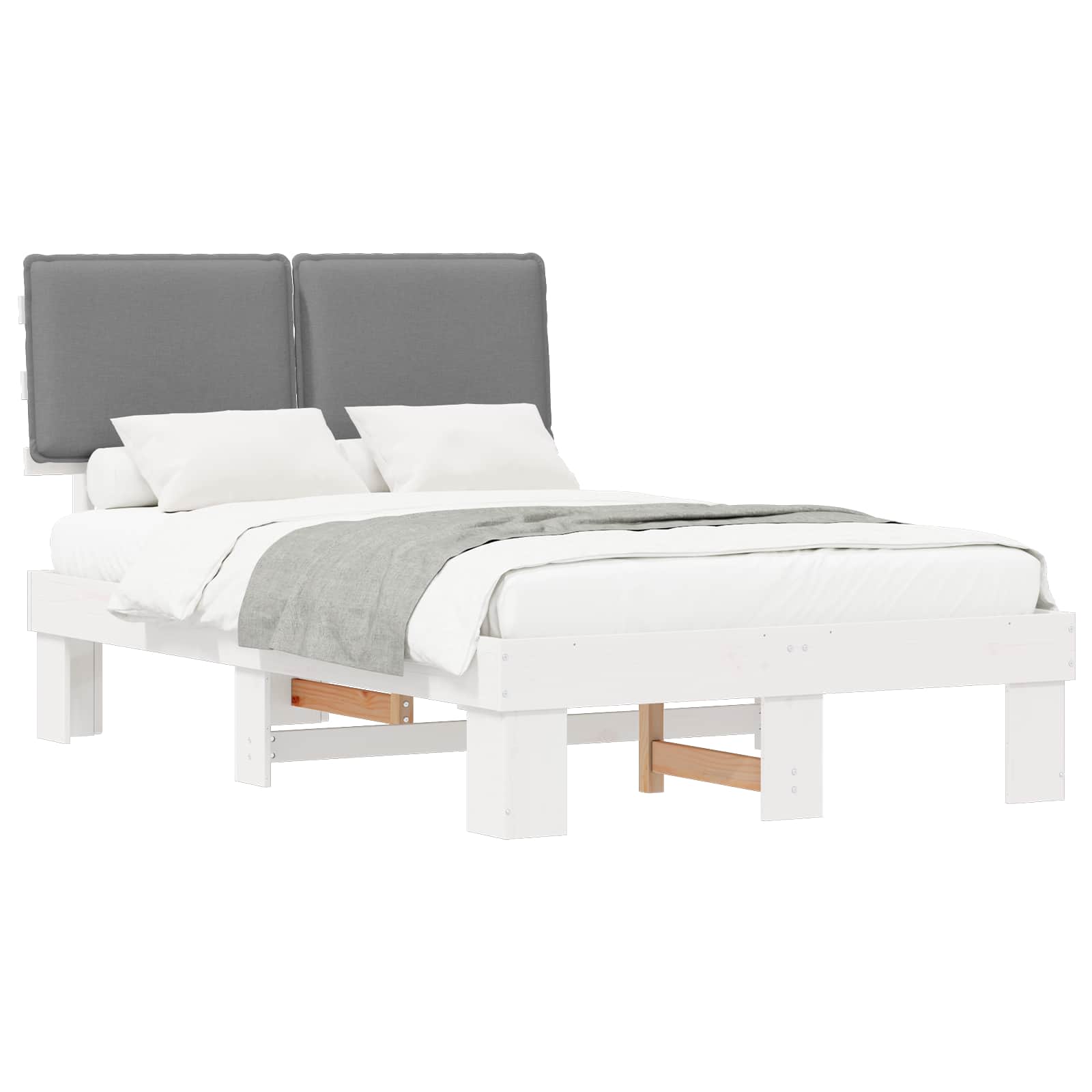 Estrutura de cama com cabeceira estofada cinzento-claro