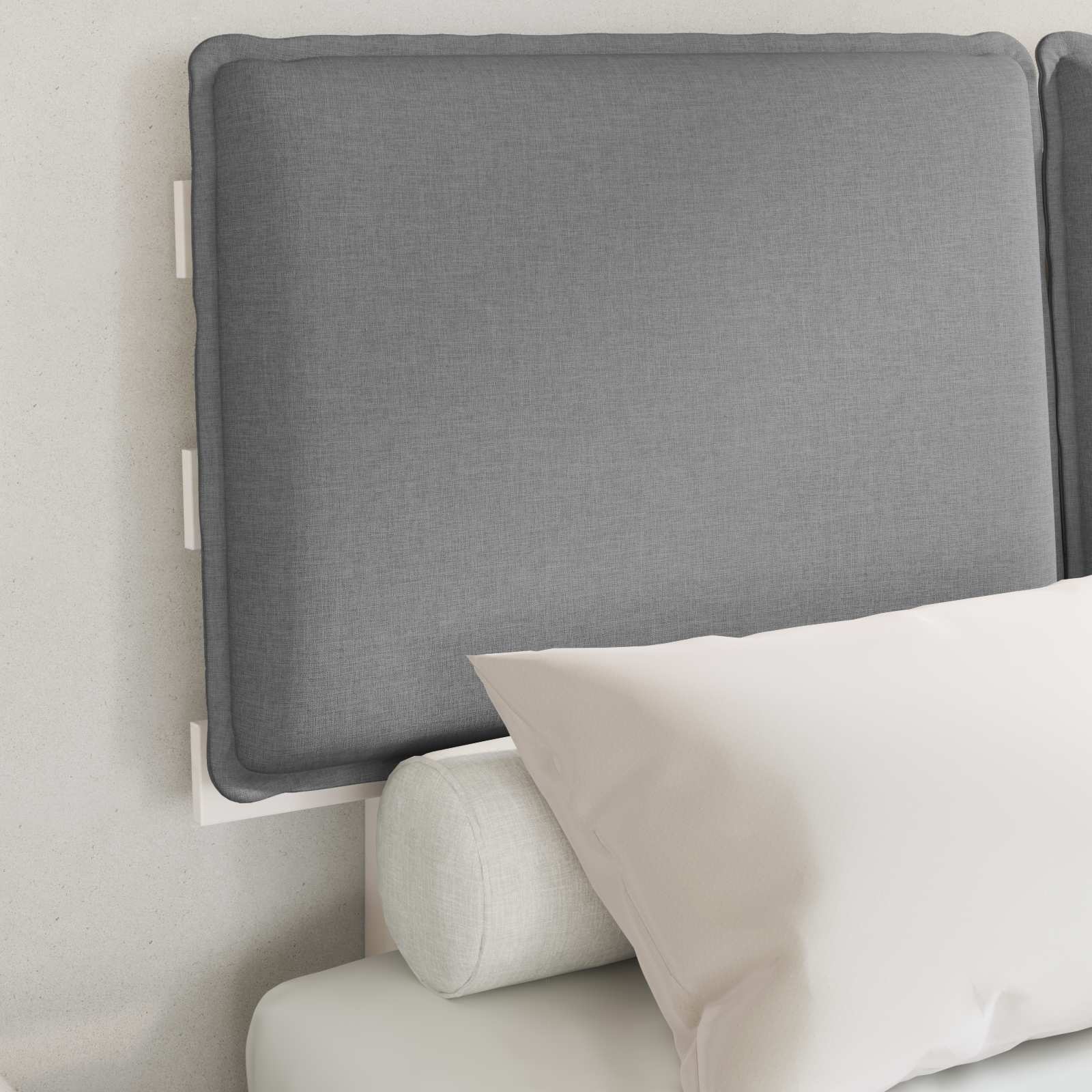 Estrutura de cama com cabeceira estofada cinzento-claro