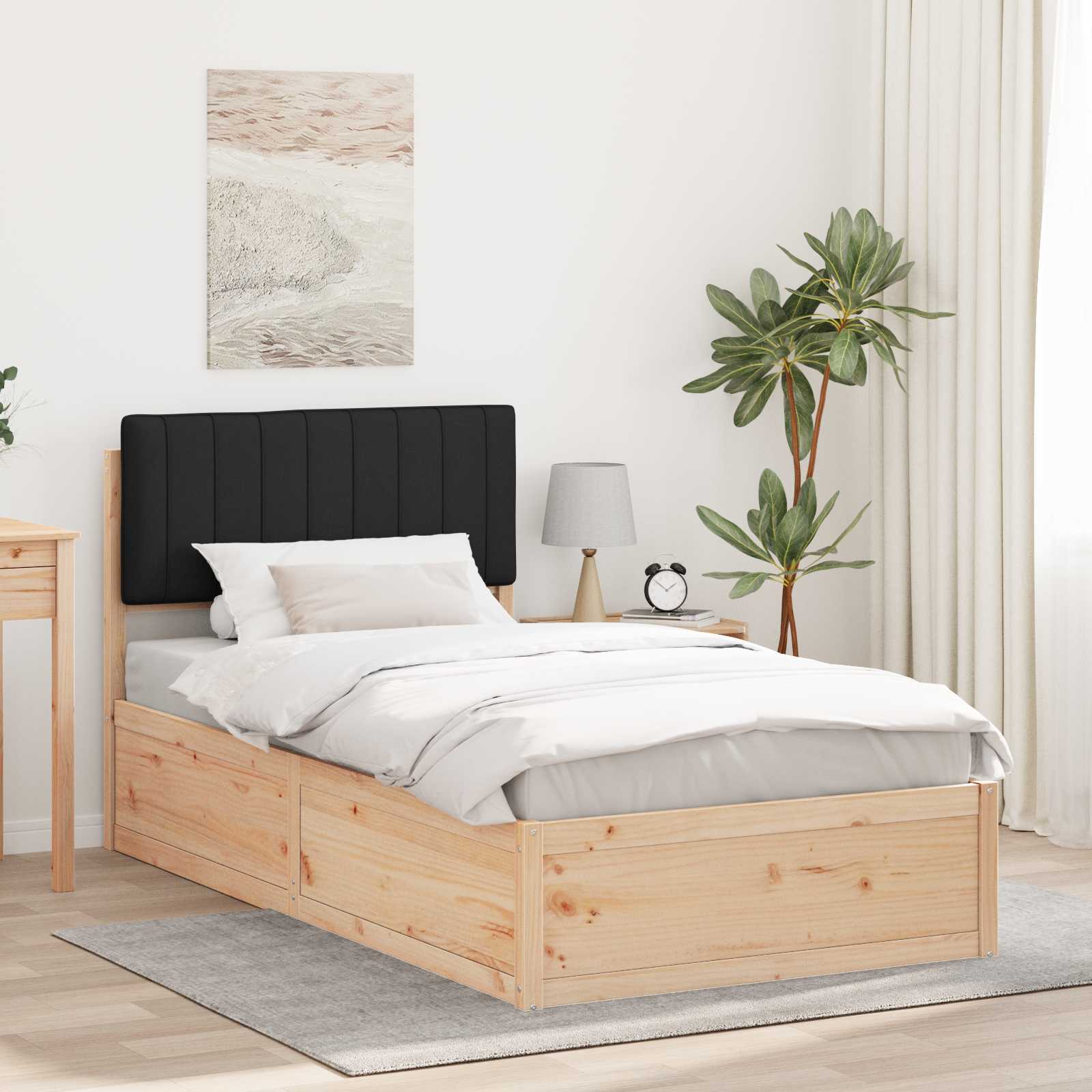 Estrutura de cama com cabeceira estofada preto 100 x 200 cm