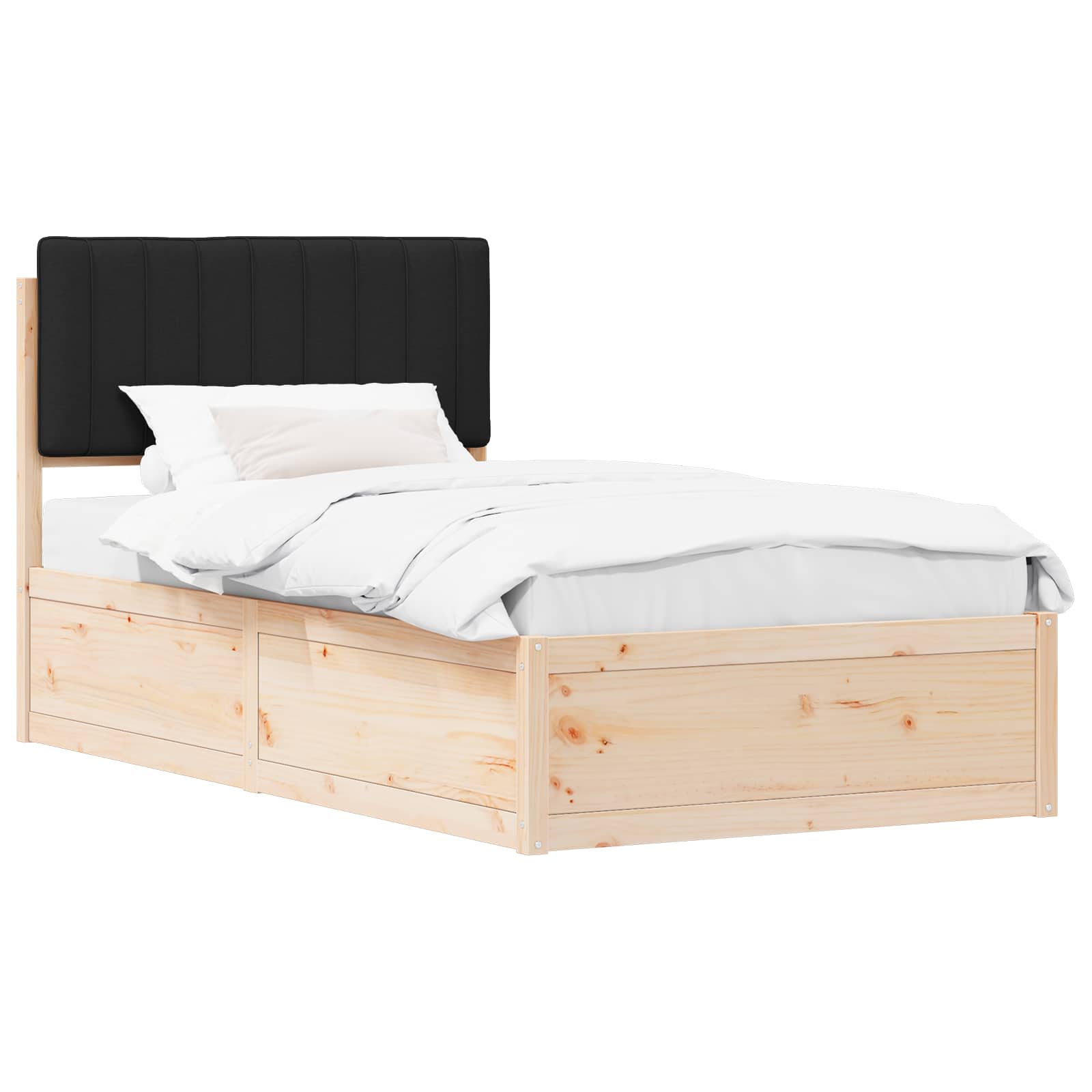 Estrutura de cama com cabeceira estofada preto 100 x 200 cm