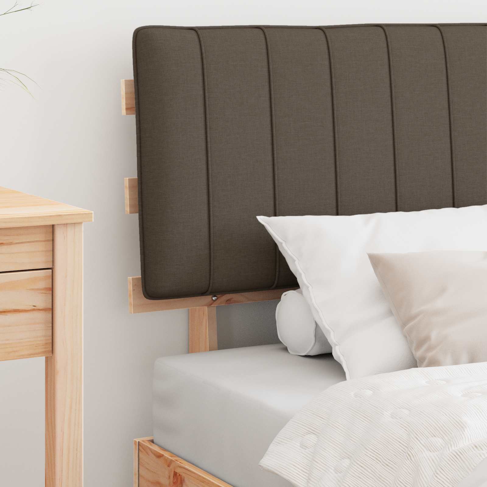 Estrutura de cama com cabeceira estofada cinzento-acastanhado