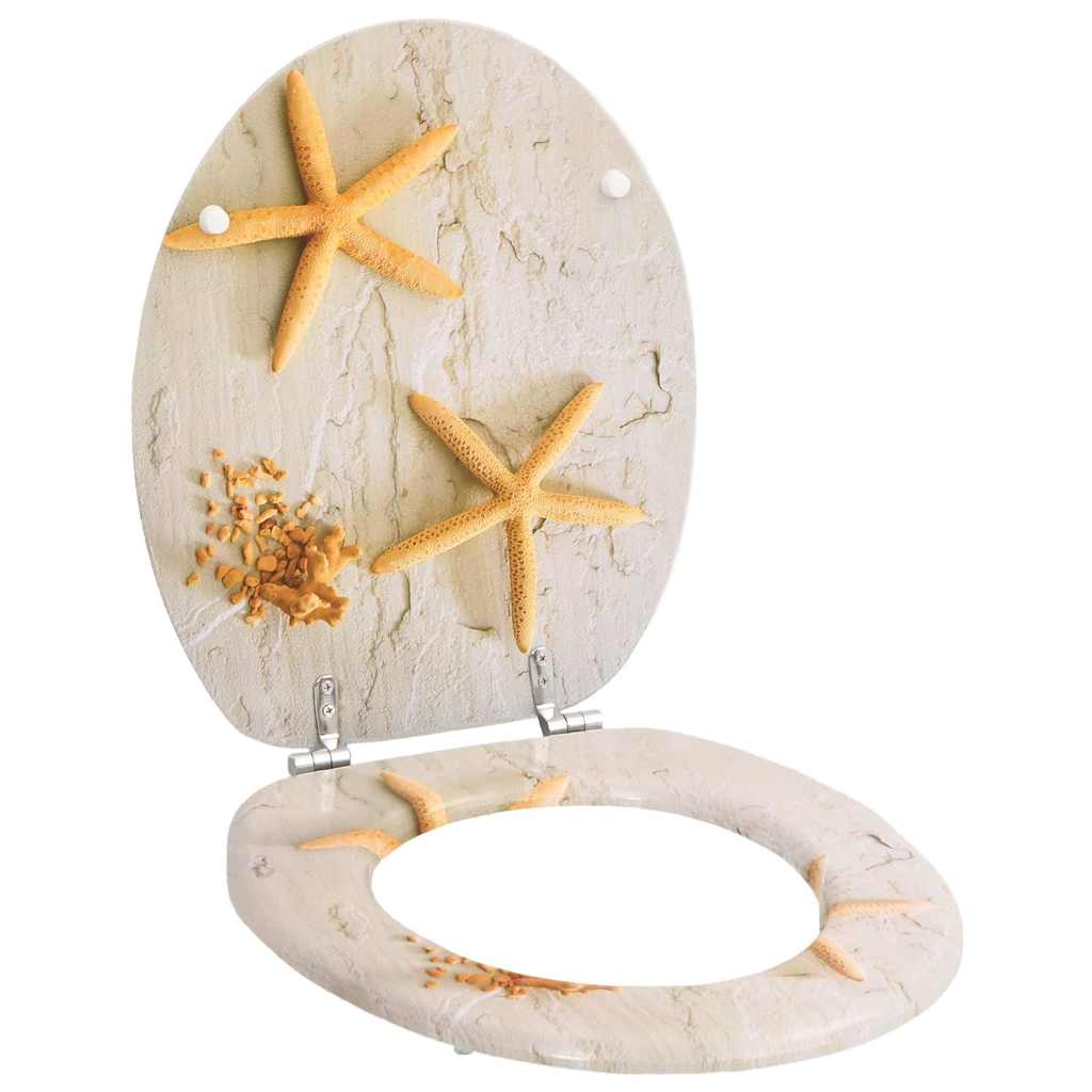 Assentos de sanita com tampas 2 pcs MDF estrela-do-mar