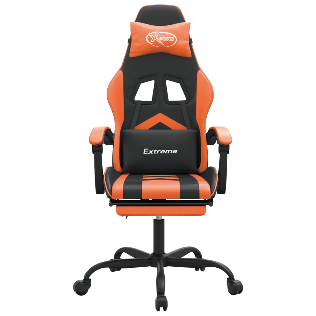 Cadeira gaming c/ apoio p/ pés couro artificial preto e laranja