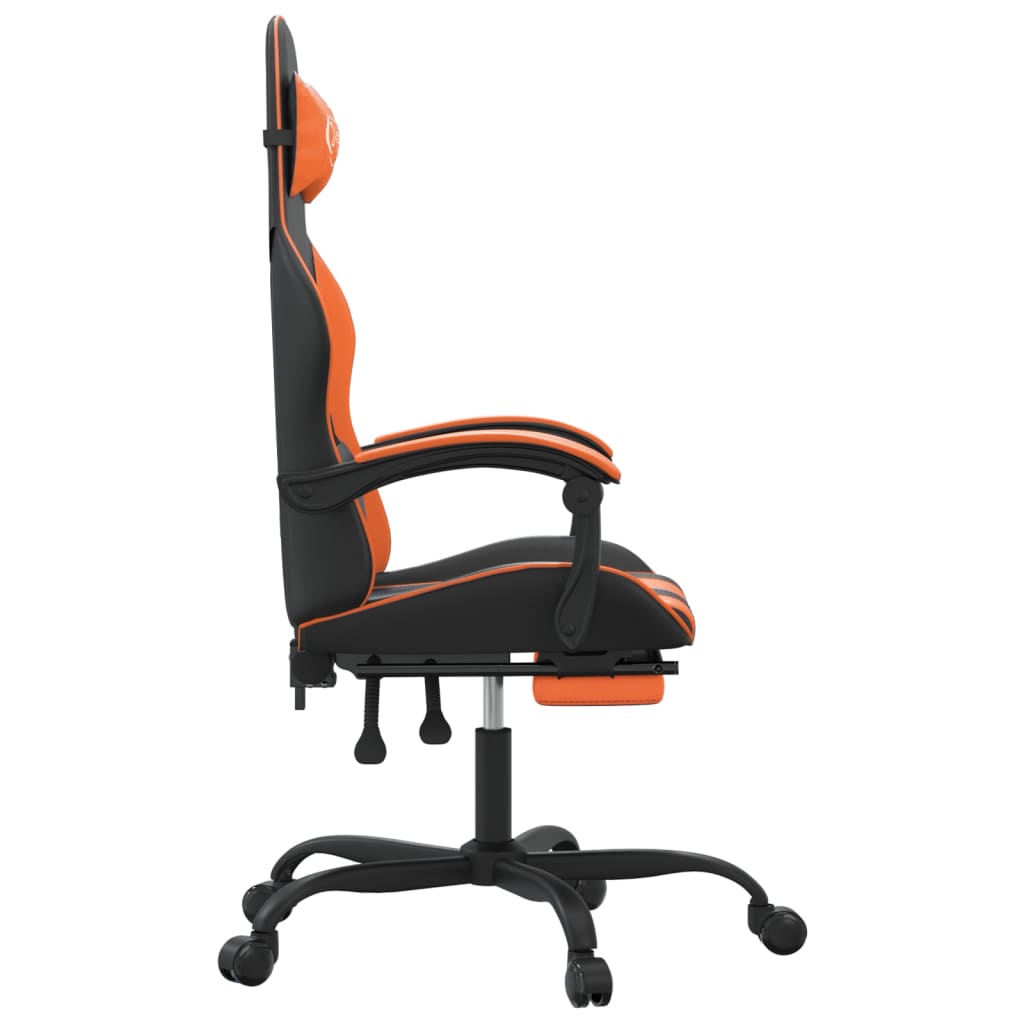 Cadeira gaming c/ apoio p/ pés couro artificial preto e laranja