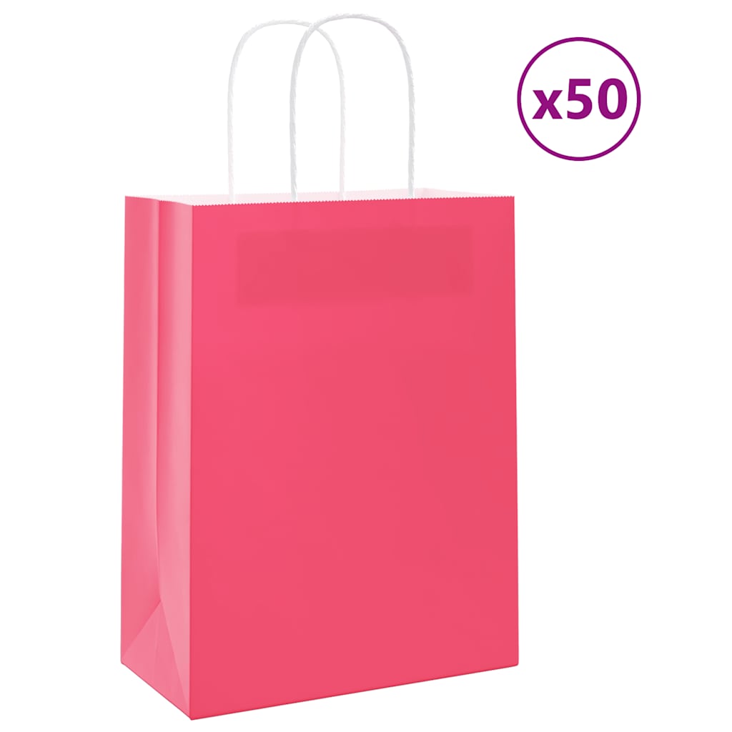 Sacos de papel 50 unid com alças rosa 21x11x28 cm