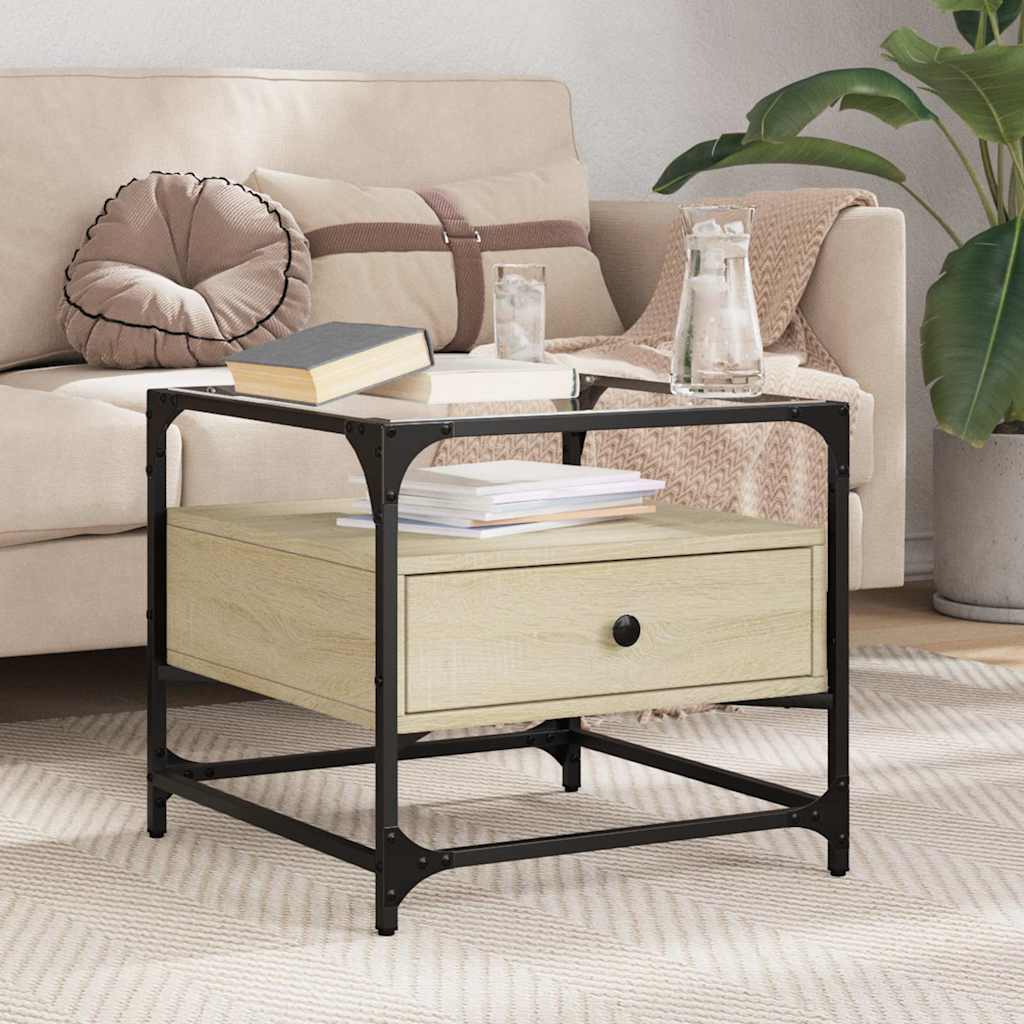 Mesa de centro c/topo de vidro 50x50x45cm carvalho sonoma aço