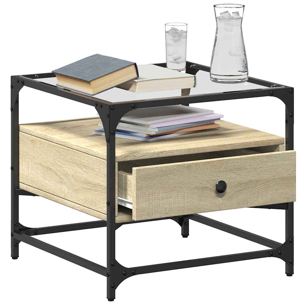 Mesa de centro c/topo de vidro 50x50x45cm carvalho sonoma aço