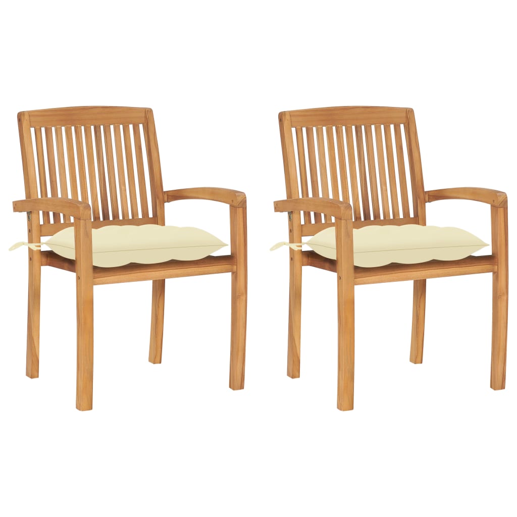 Cadeiras de jardim c/ almofadões branco nata 2 pcs teca maciça