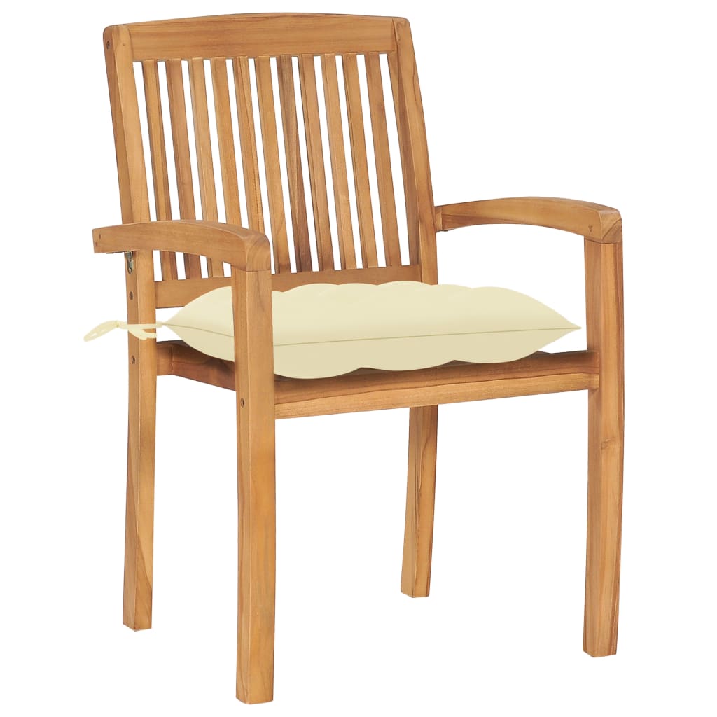 Cadeiras de jardim c/ almofadões branco nata 2 pcs teca maciça