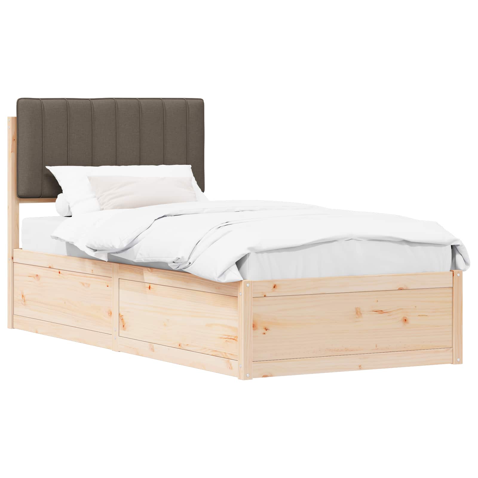 Estrutura de cama com cabeceira estofada cinzento-acastanhado