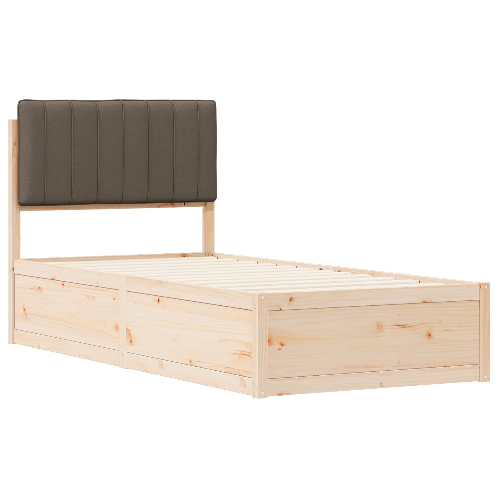 Estrutura de cama com cabeceira estofada cinzento-acastanhado