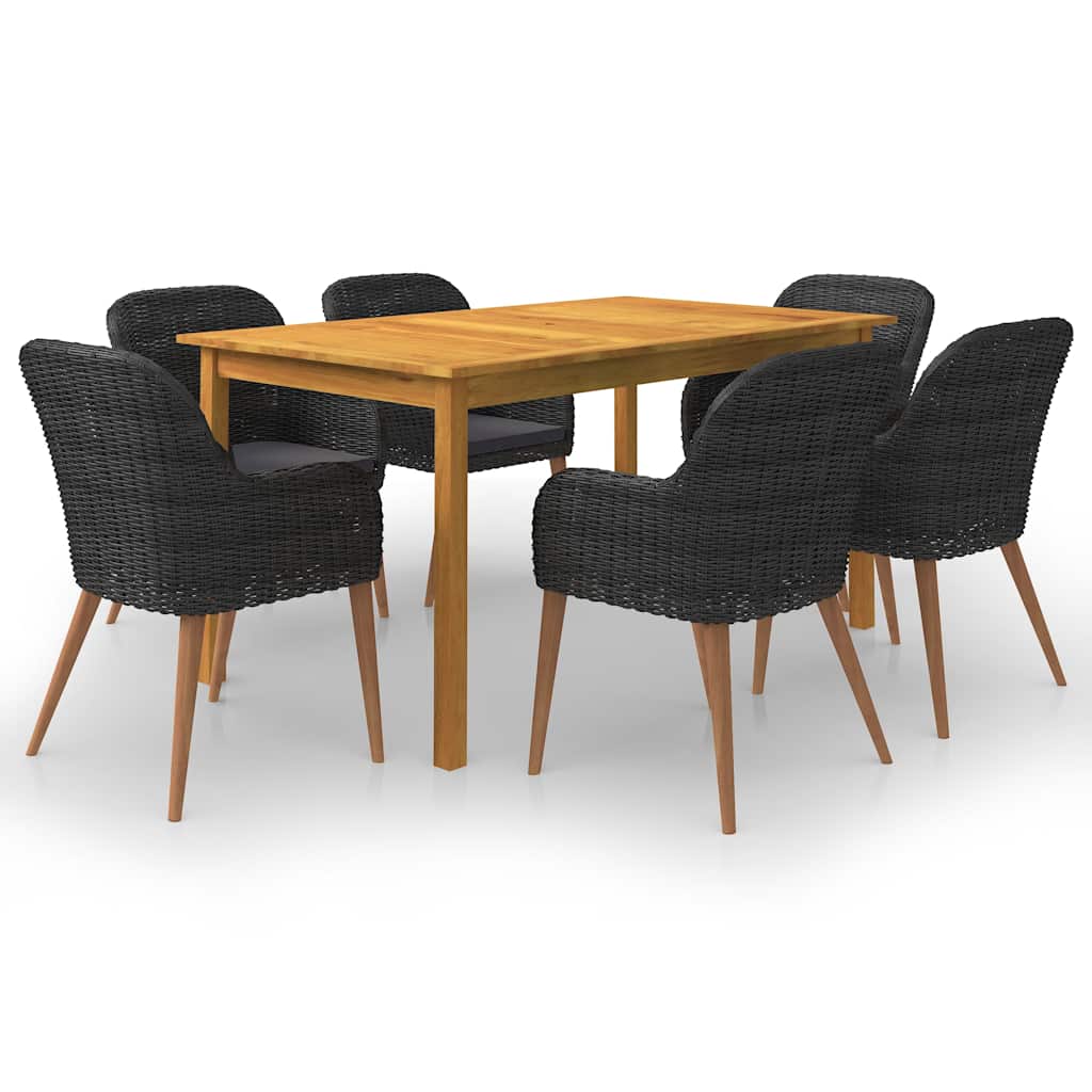7 Pcs conjunto de jantar para jardim preto