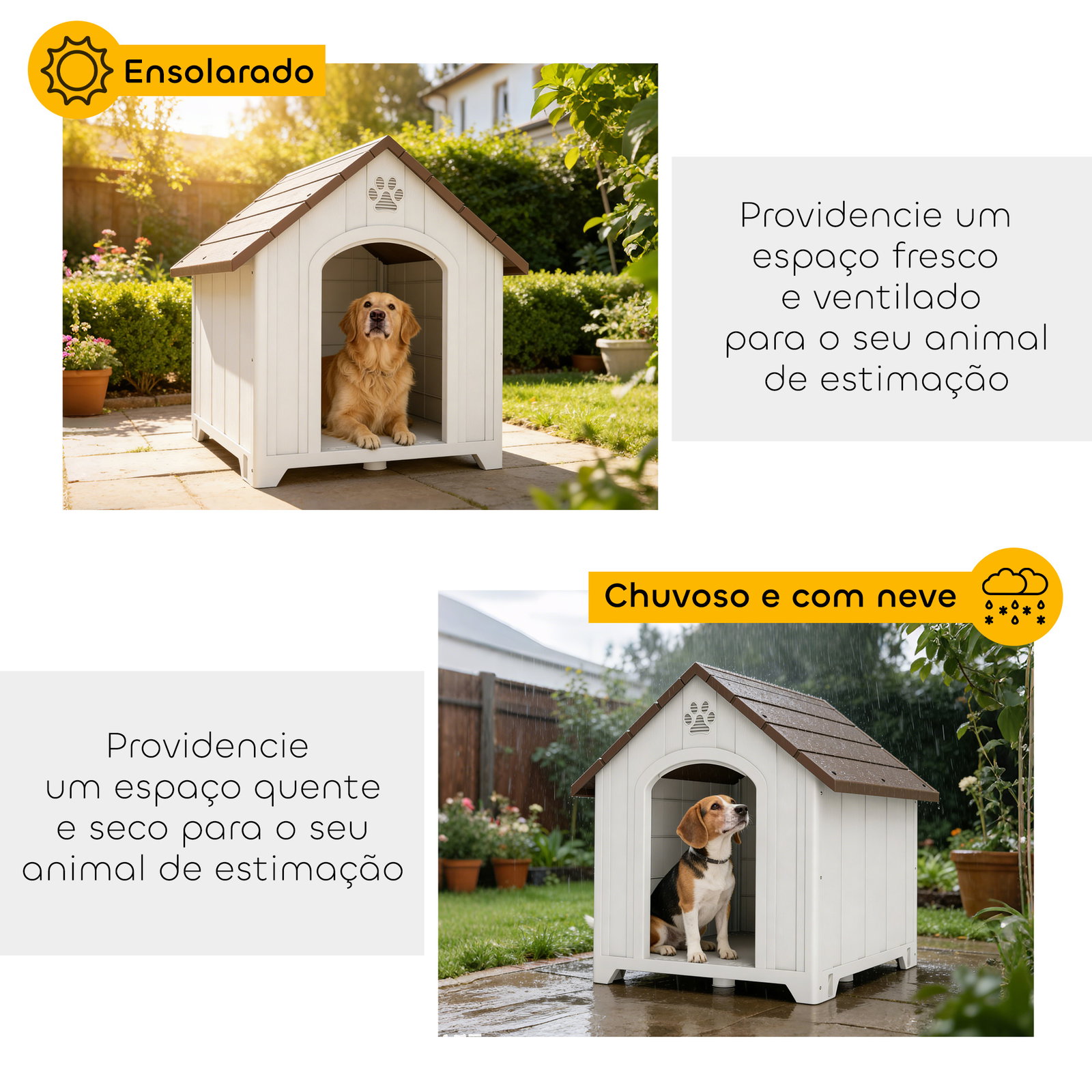 Casota para cães de exterior casa para cães grandes de plástico com 2 janelas base elevada estacas castanho escuro