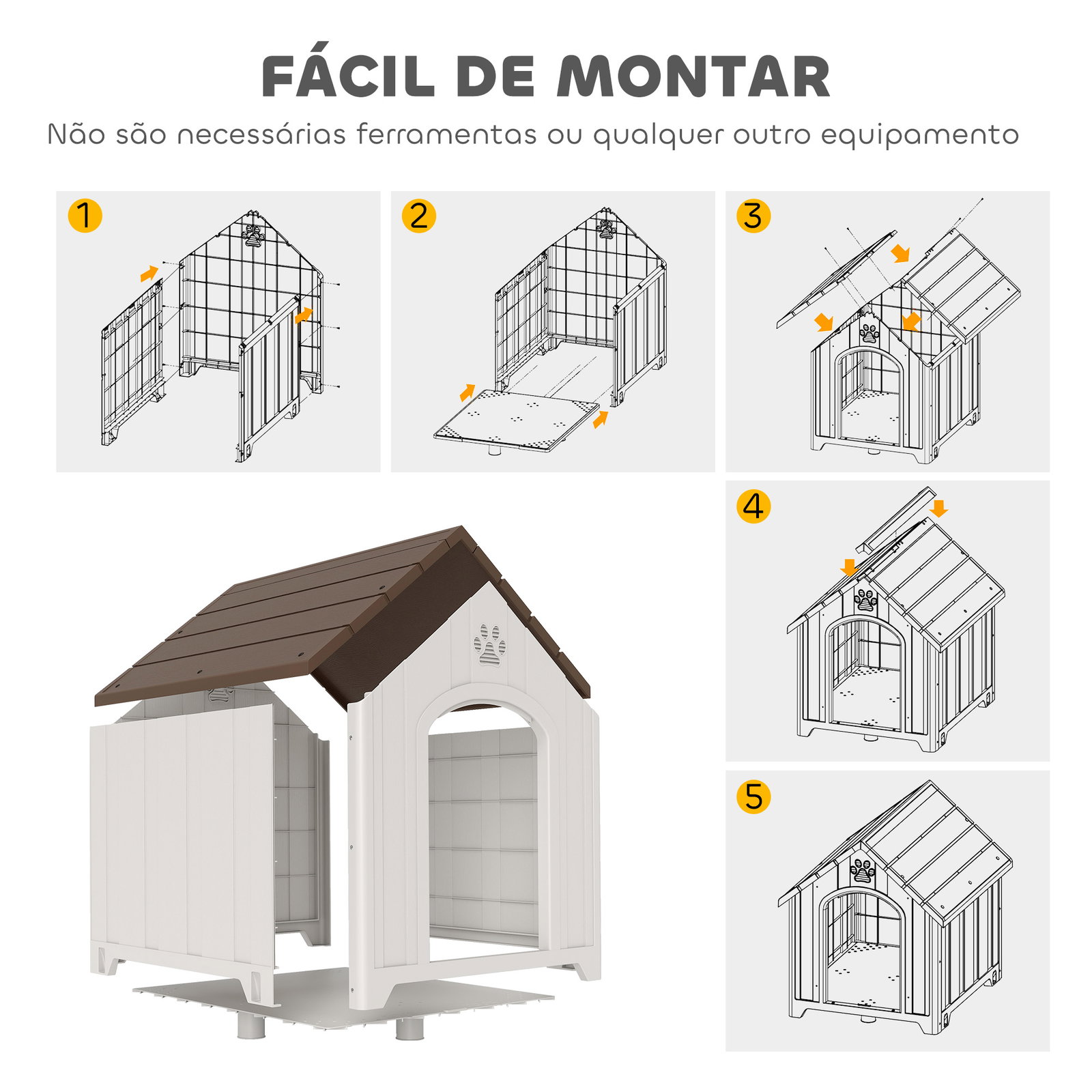 Casota para cães de exterior casa para cães grandes de plástico com 2 janelas base elevada estacas castanho escuro