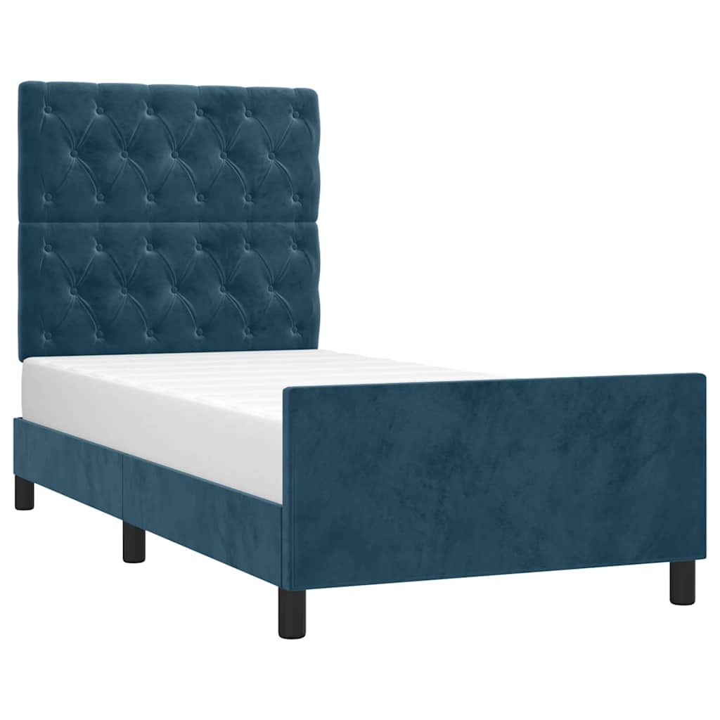 Estrutura de cama sem colchão 80x200 cm veludo azul-escuro