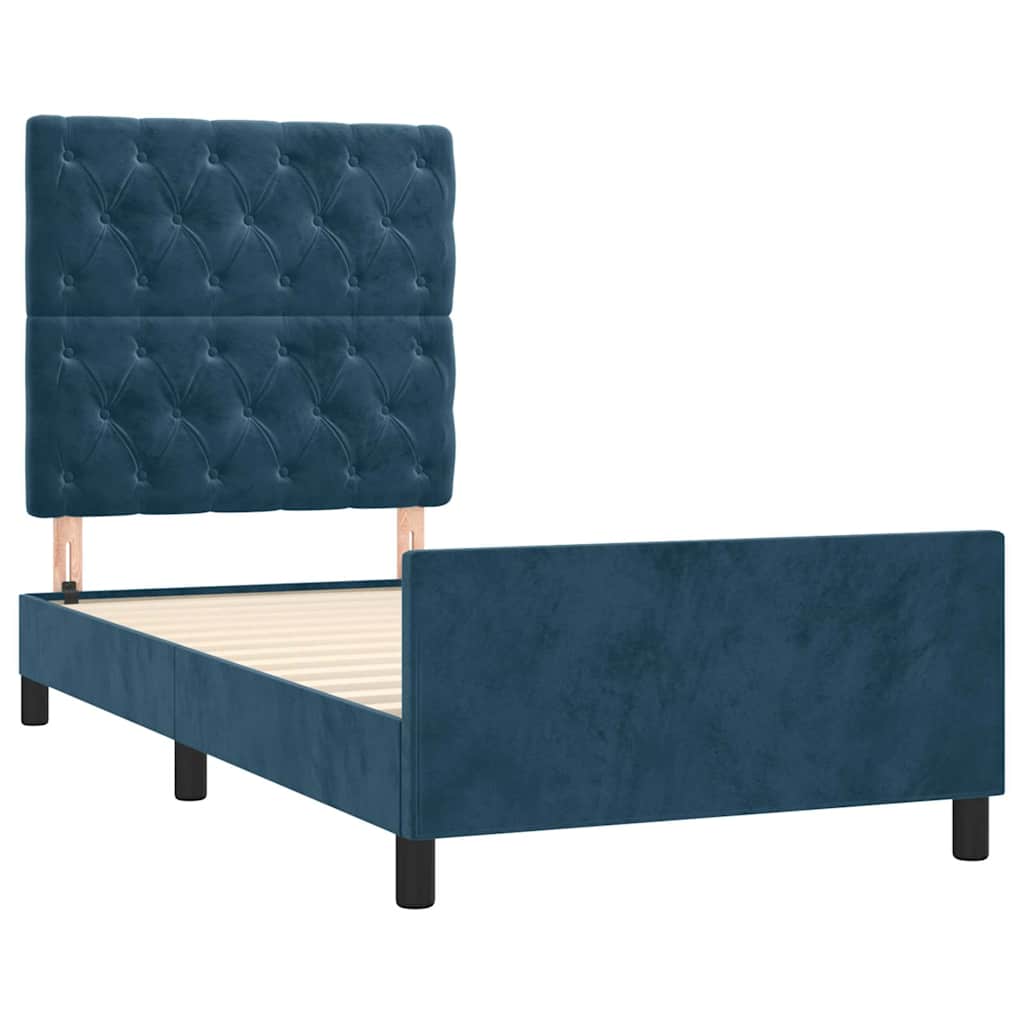 Estrutura de cama sem colchão 80x200 cm veludo azul-escuro