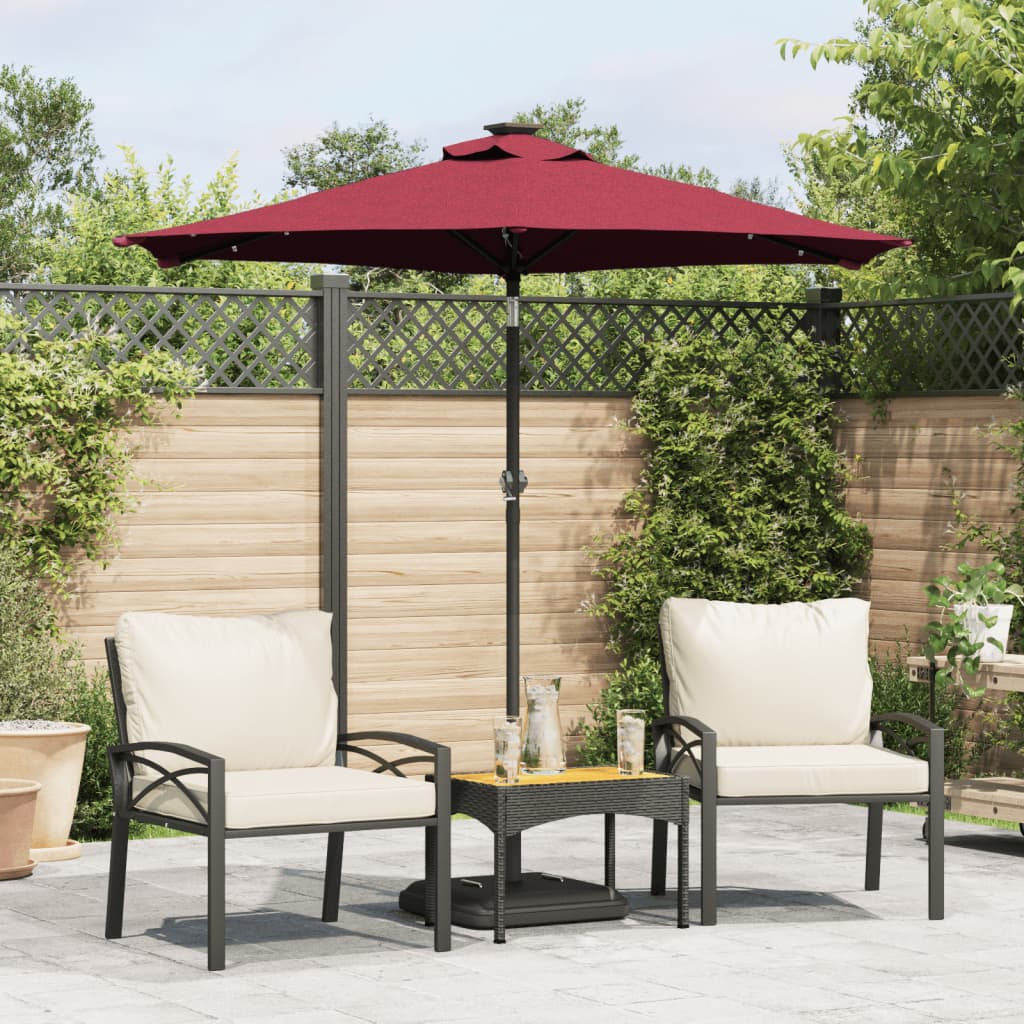 Guarda-sol jardim c/ leds e poste de aço 225x225x212 cm bordô