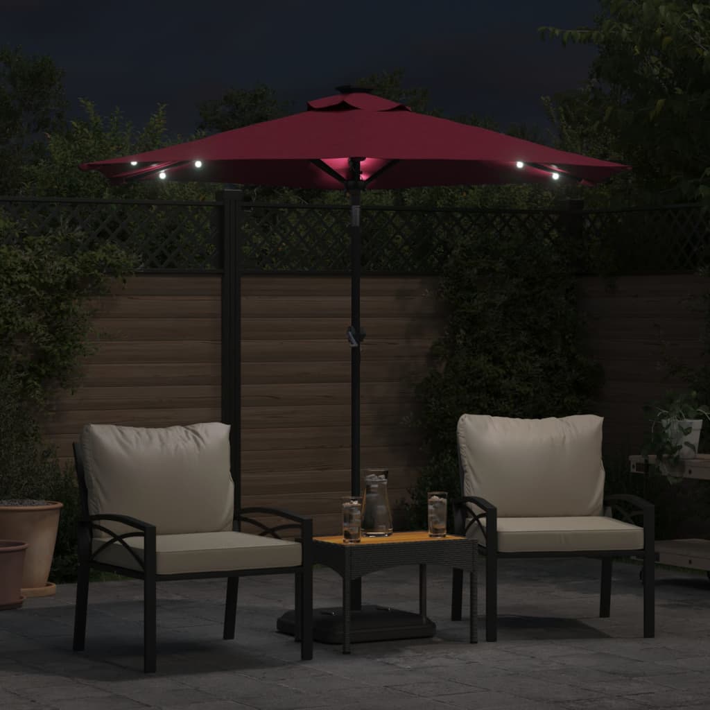 Guarda-sol jardim c/ leds e poste de aço 225x225x212 cm bordô