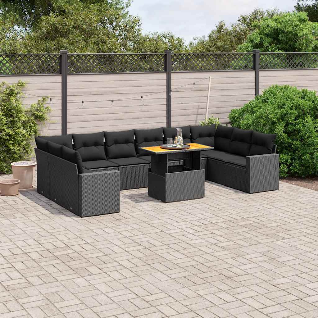 11 Pcs conjunto sofás de jardim c/ almofadões vime PE preto