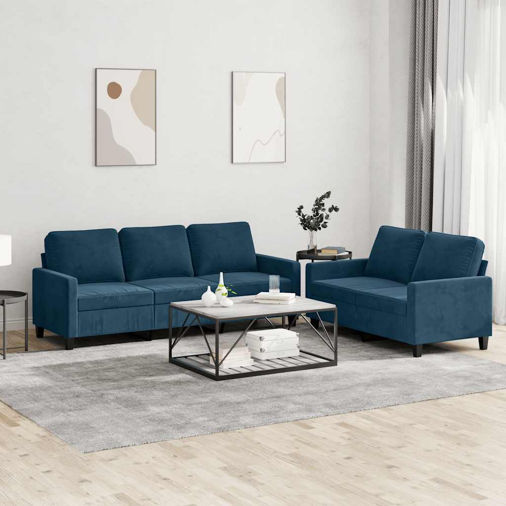 2 Pcs conjunto de sofás com almofadões veludo azul