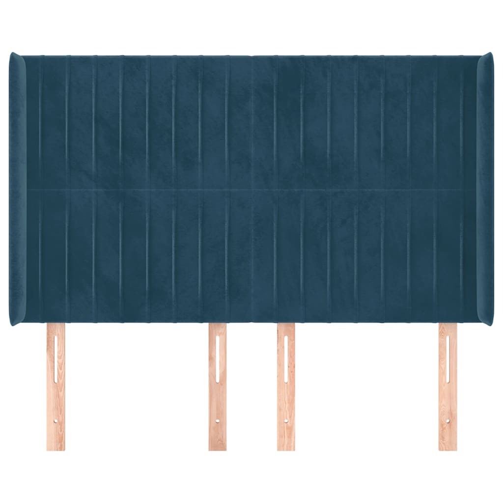 Cabeceira cama c/ abas veludo 147x16x118/128 cm azul-escuro
