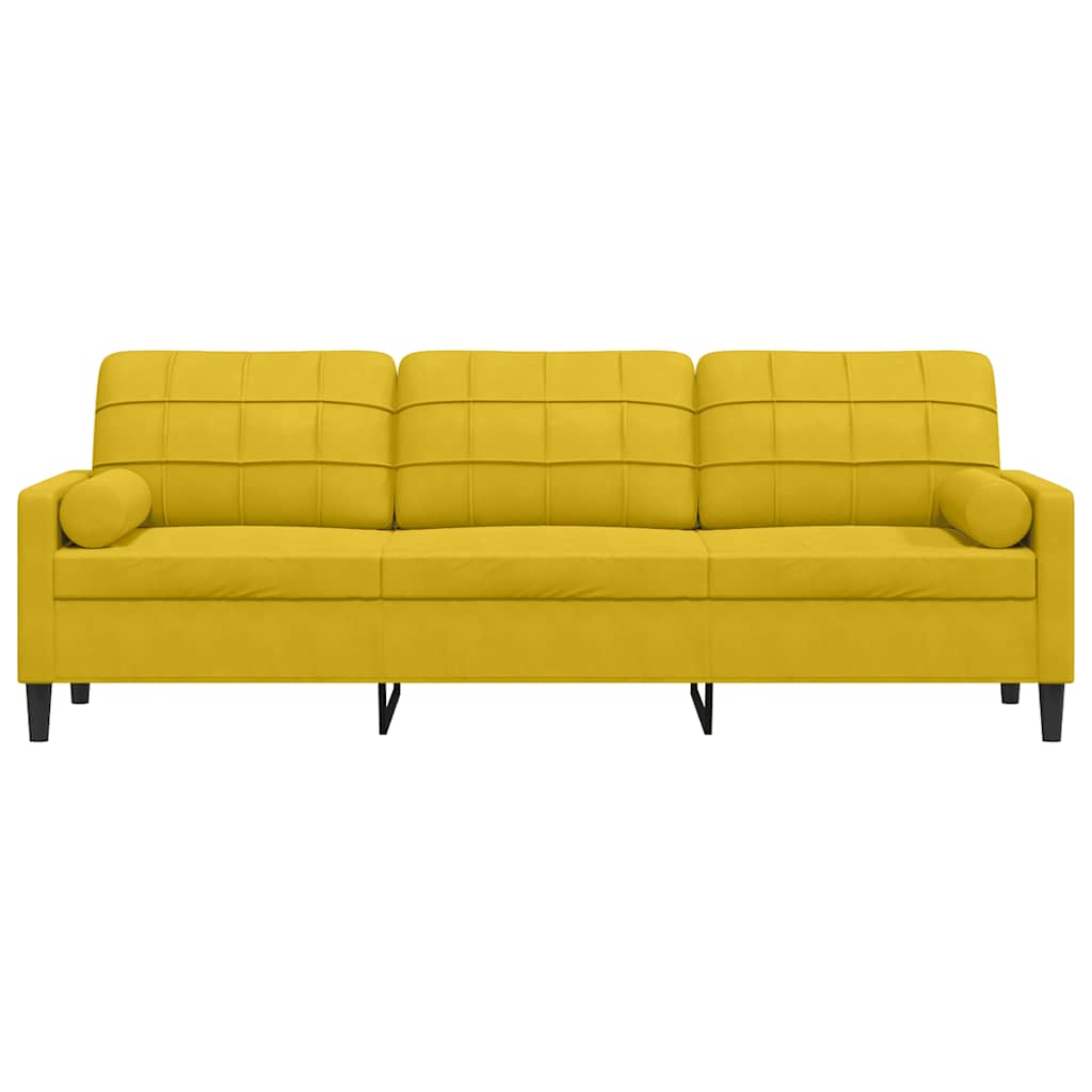 Sofá 3 lugares c/ almofadas decorativas 210 cm veludo amarelo