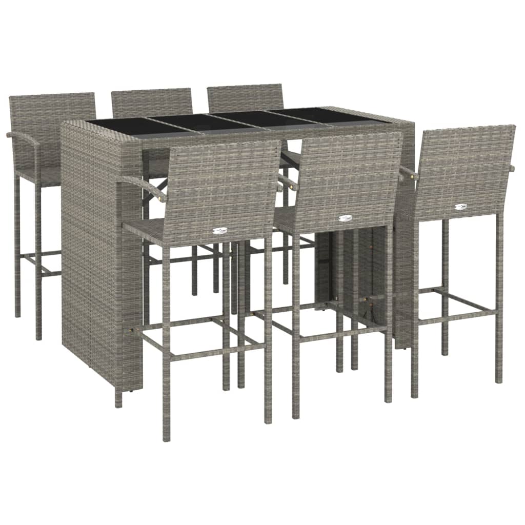 7 Pcs conjunto de bar para jardim vime PE cinzento