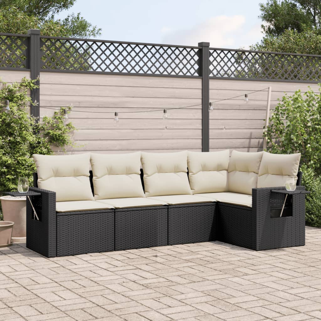 5 Pcs conjunto sofás de jardim com almofadões vime PE preto