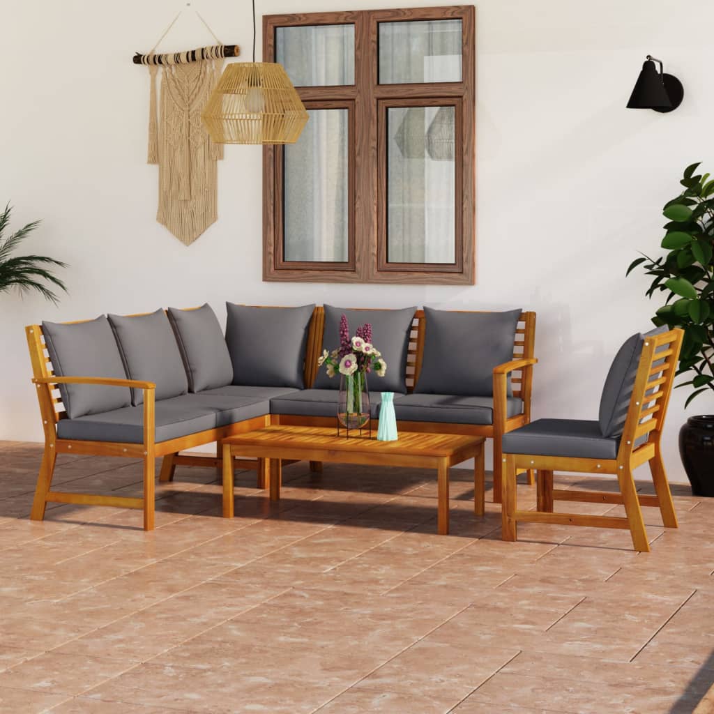 5 Pcs conjunto lounge de jardim c/ almofadões acácia maciça