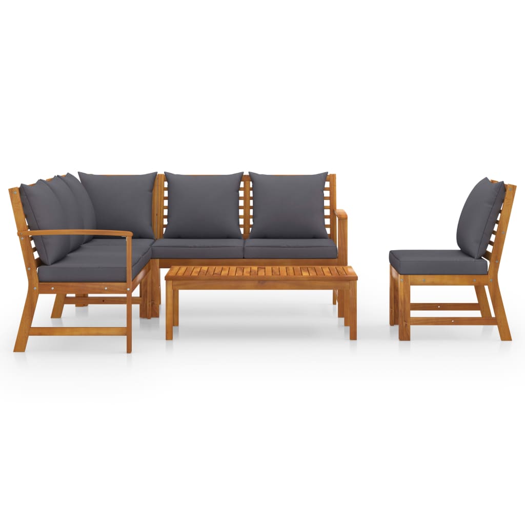 5 Pcs conjunto lounge de jardim c/ almofadões acácia maciça