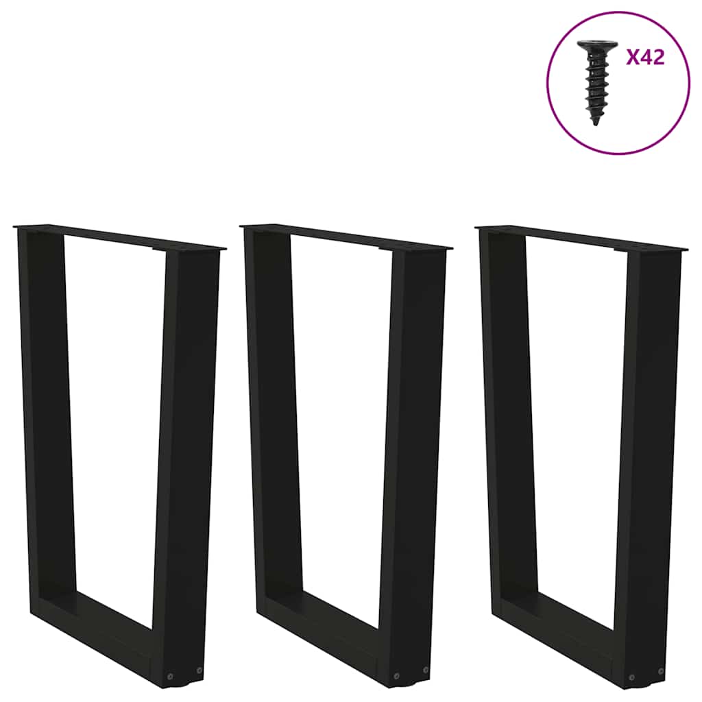 Pernas para mesa de jantar em v 3 peças, preto, 70x(72-73,3) cm, aço