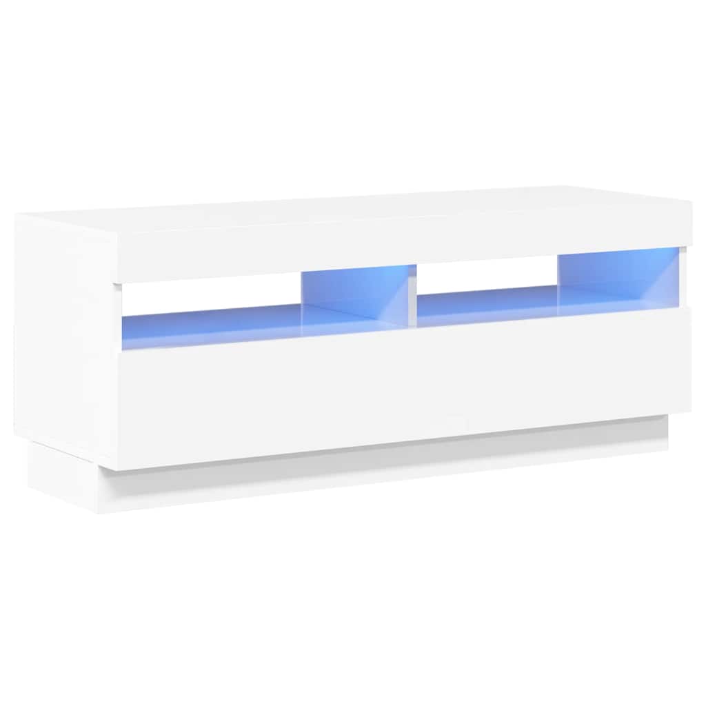 Móvel de TV com luzes LED 100x35x40 cm branco brilhante