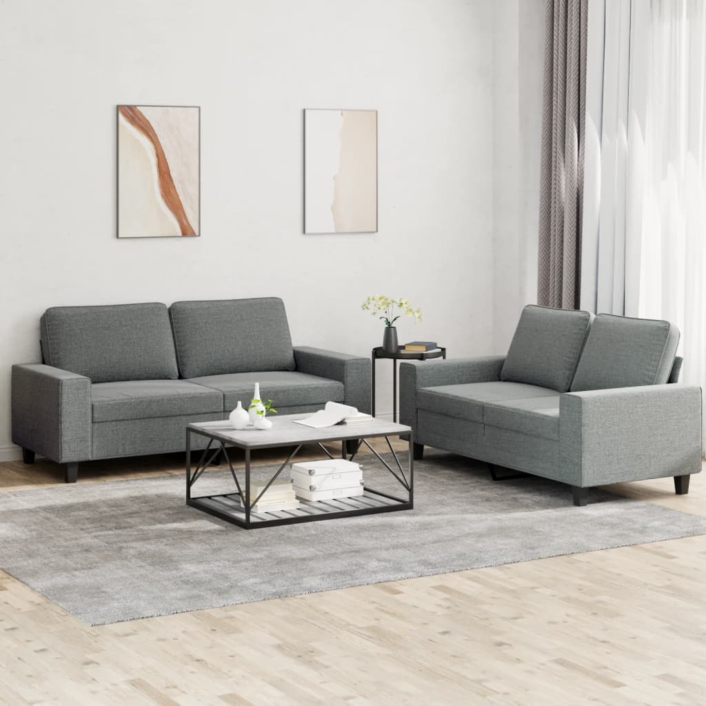 2 Pcs conjunto de sofás tecido cinzento-escuro