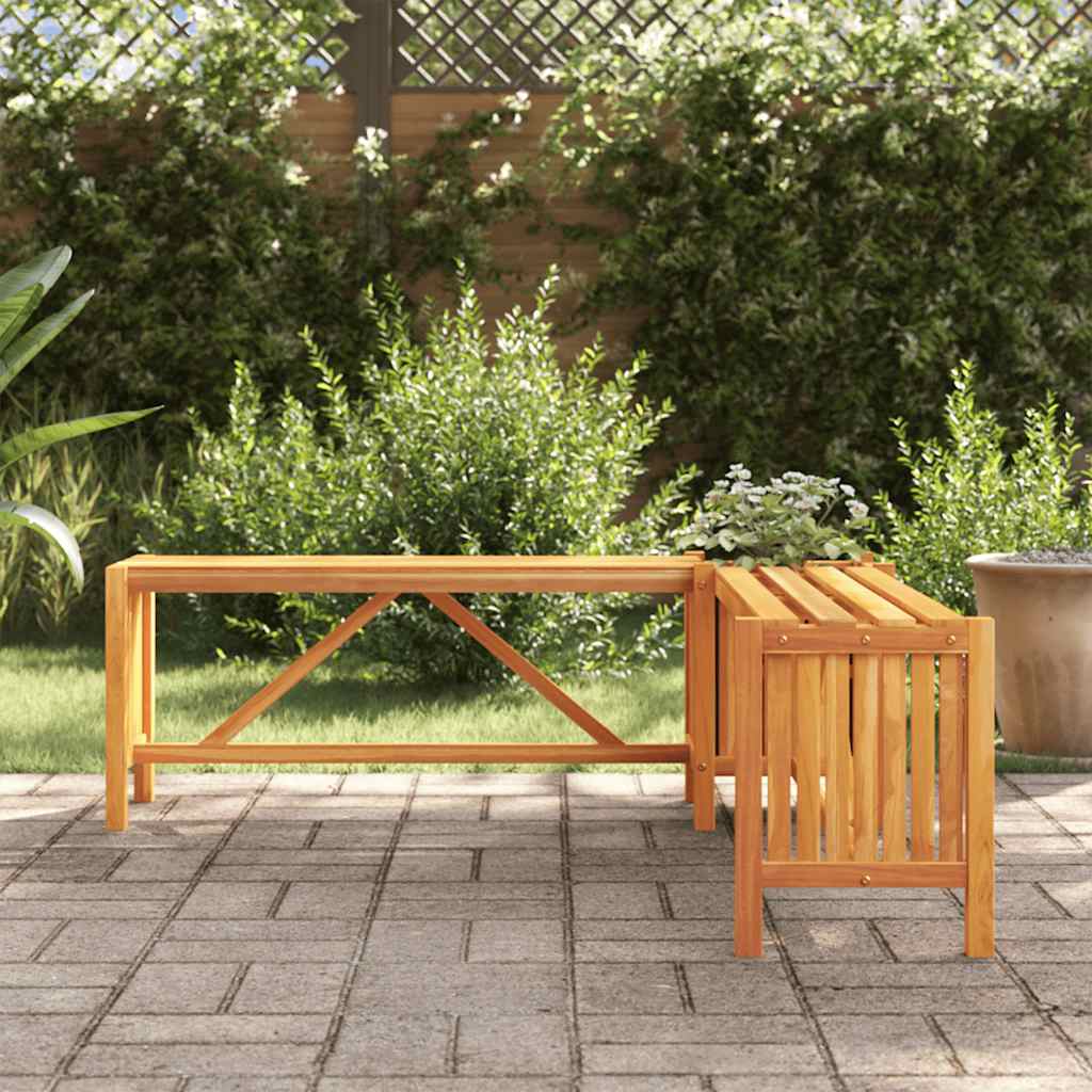 Banco canto c/ vaso jardim 117x117x40 cm madeira acácia maciça
