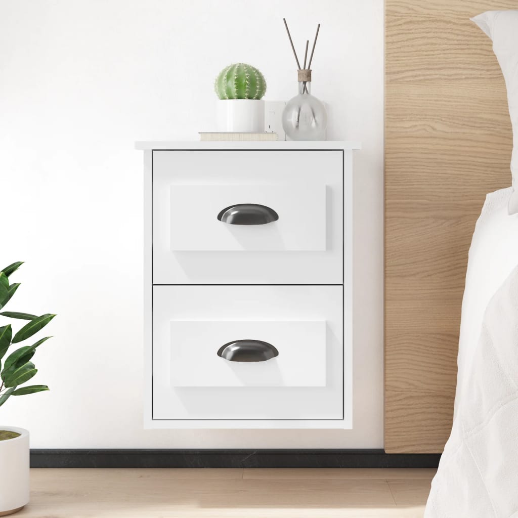 Mesa de cabeceira de parede 41,5x36x53 cm branco brilhante