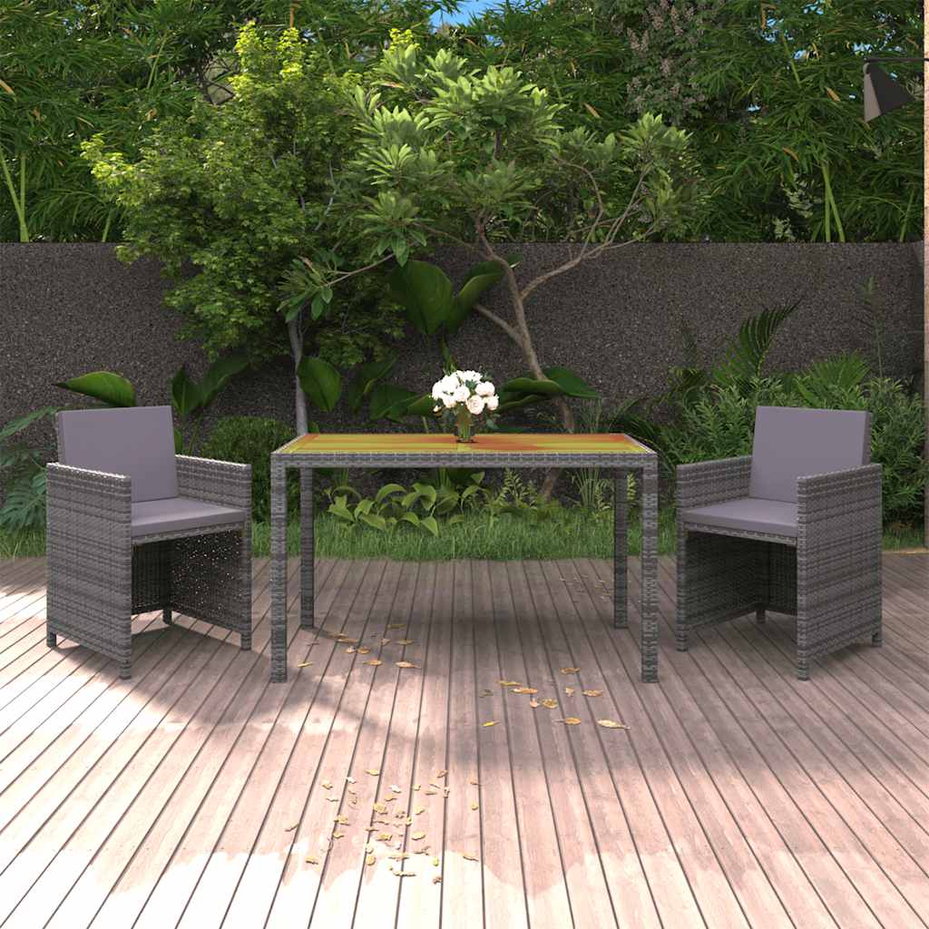 3 Pcs conjunto jantar p/ jardim c/ almofadões vime PE cinzento