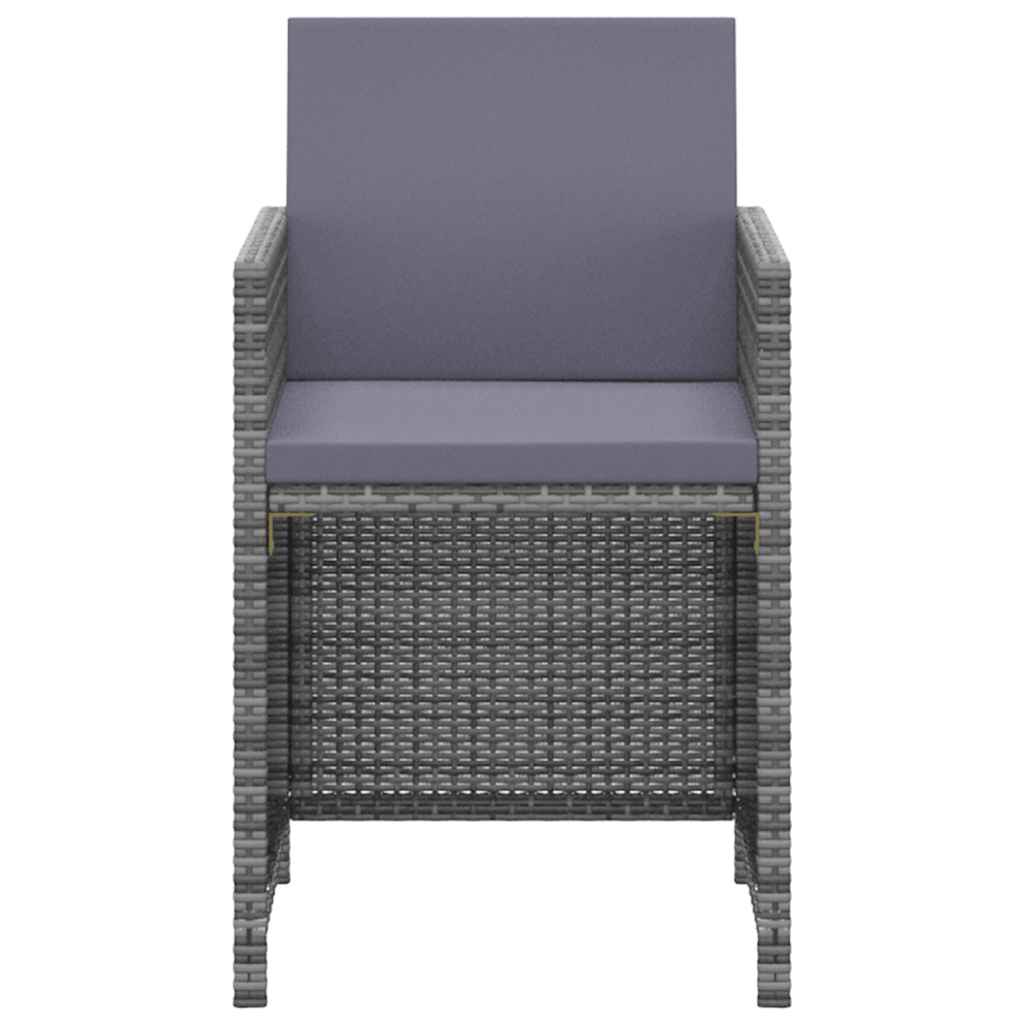 3 Pcs conjunto jantar p/ jardim c/ almofadões vime PE cinzento