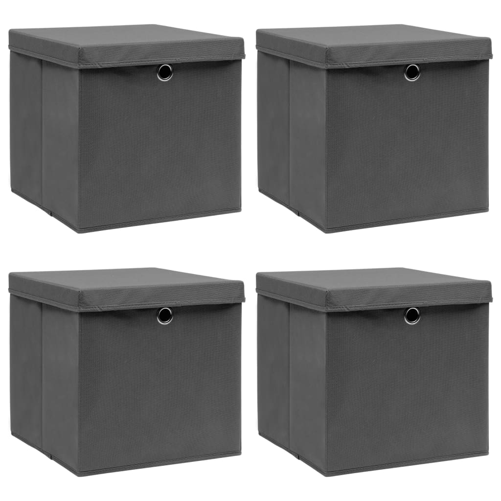 Caixas de arrumação com tampas 4 pcs 32x32x32 cm tecido cinza