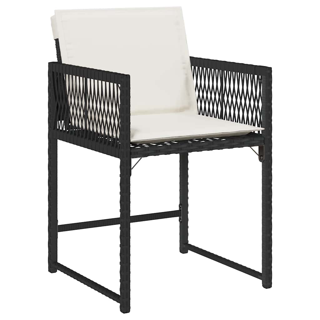 Cadeiras de jardim com almofadões 4 pcs vime PE preto