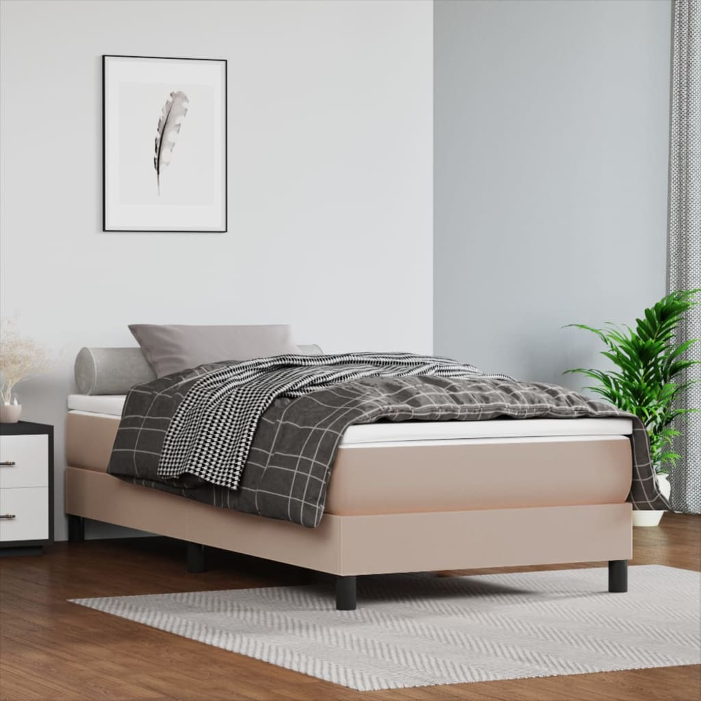 Estrutura de cama com molas 100x200 cm couro artificial cappuccino