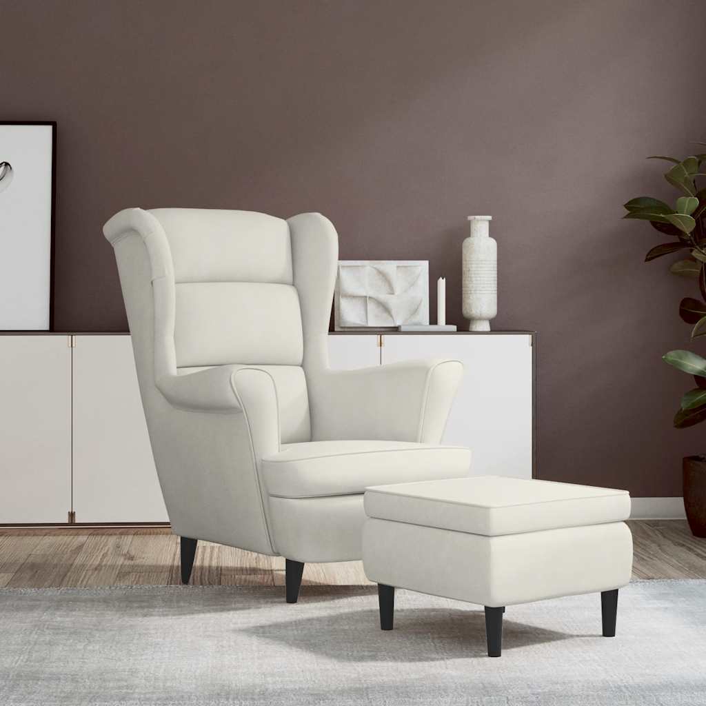 Poltrona de descanso com banco veludo cor creme