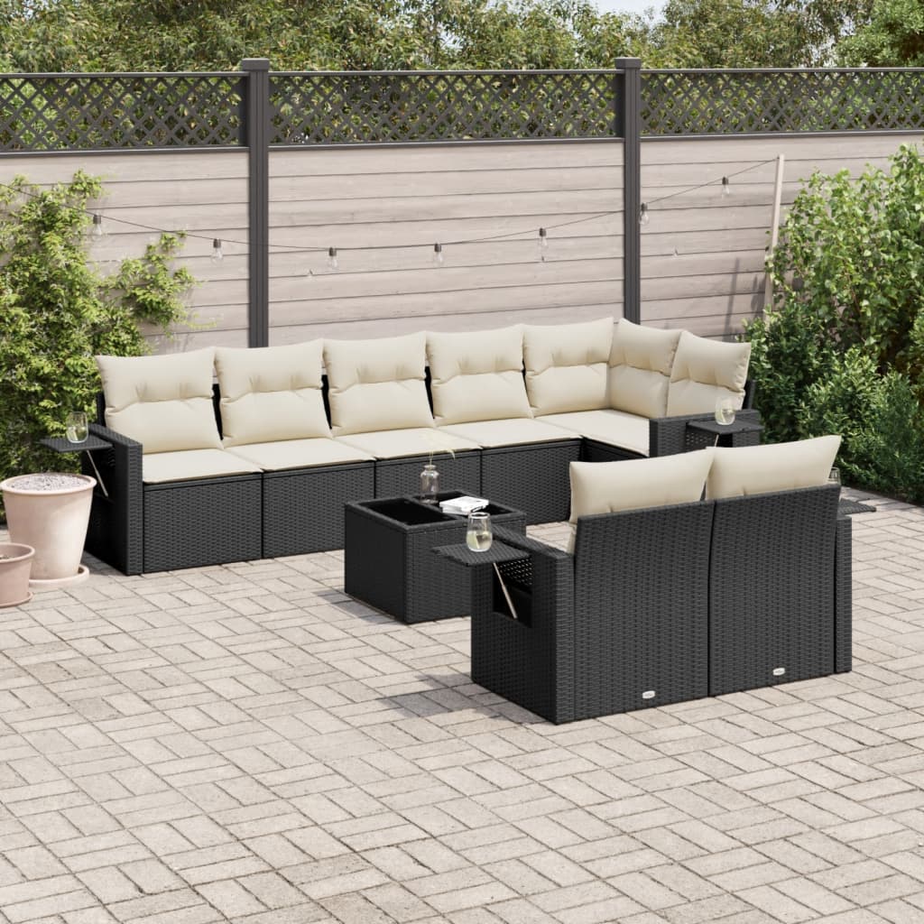 9 Pcs conjunto de sofás p/ jardim c/ almofadões vime PE preto