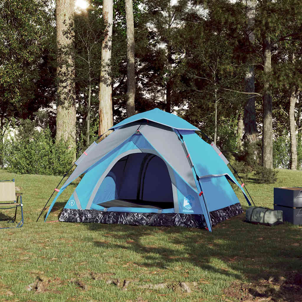 Tenda de campismo cúpula para 4 pessoas libertação rápida azul