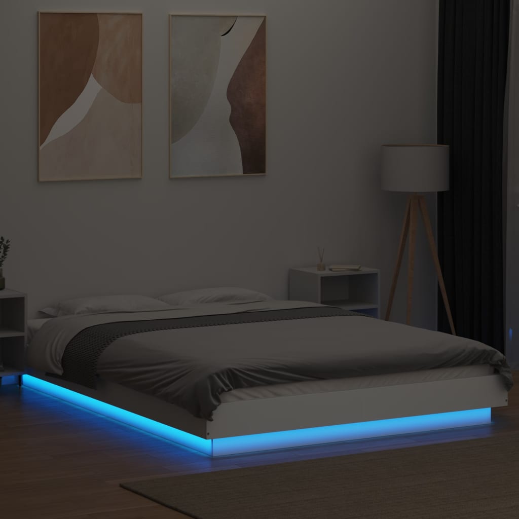 Estrutura cama c/ luzes LED 120x200 cm derivados madeira branco
