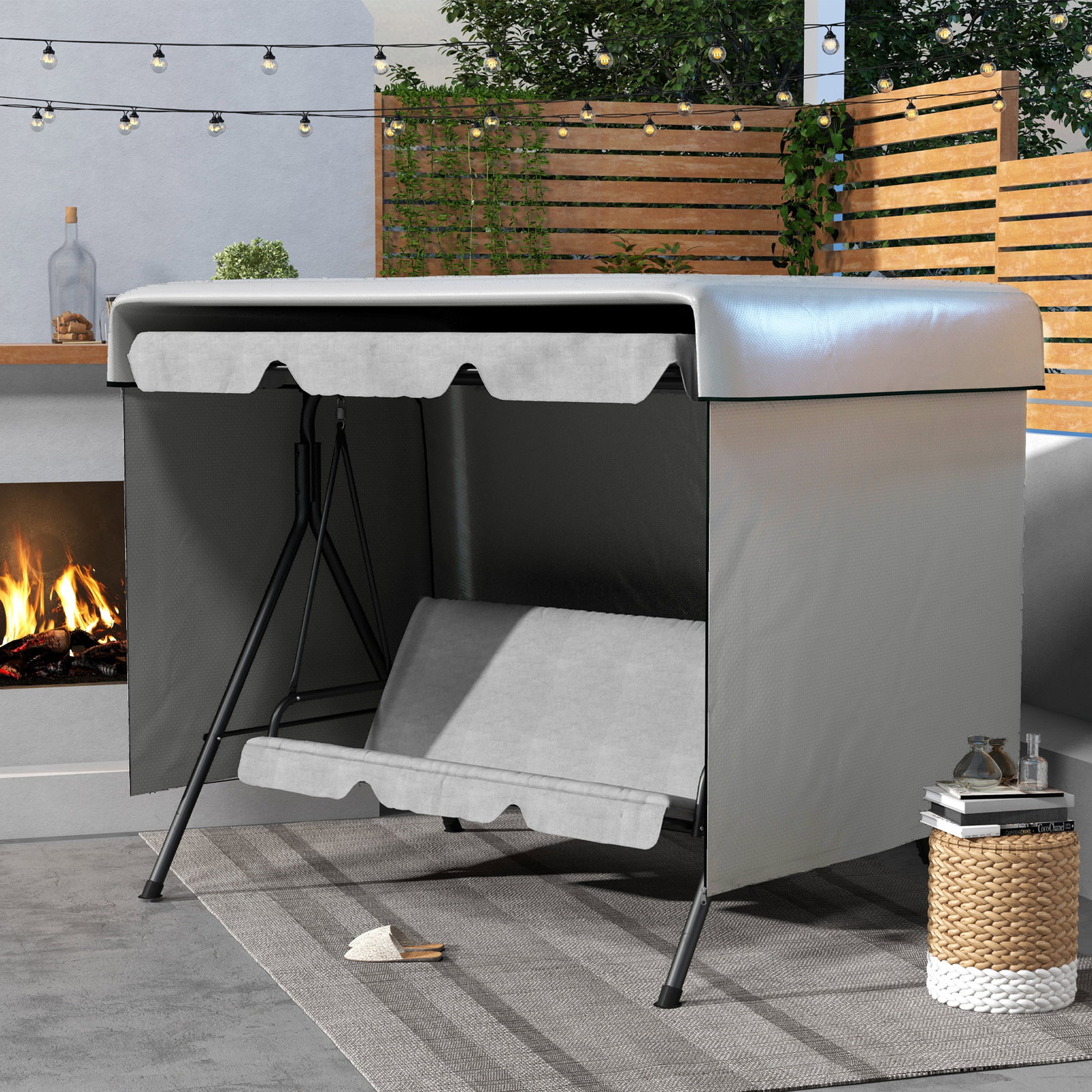 Capa protetora para baloiço de jardim de 3 lugares 215x155x150 cm cobertura para móveis de exterior cinzento claro