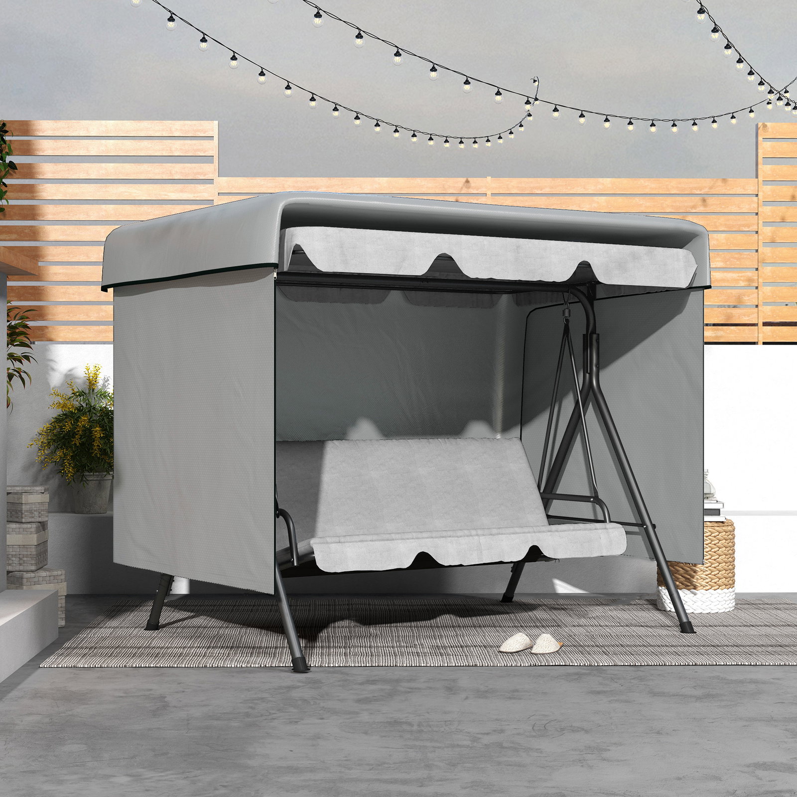 Capa protetora para baloiço de jardim de 3 lugares 215x155x150 cm cobertura para móveis de exterior cinzento claro