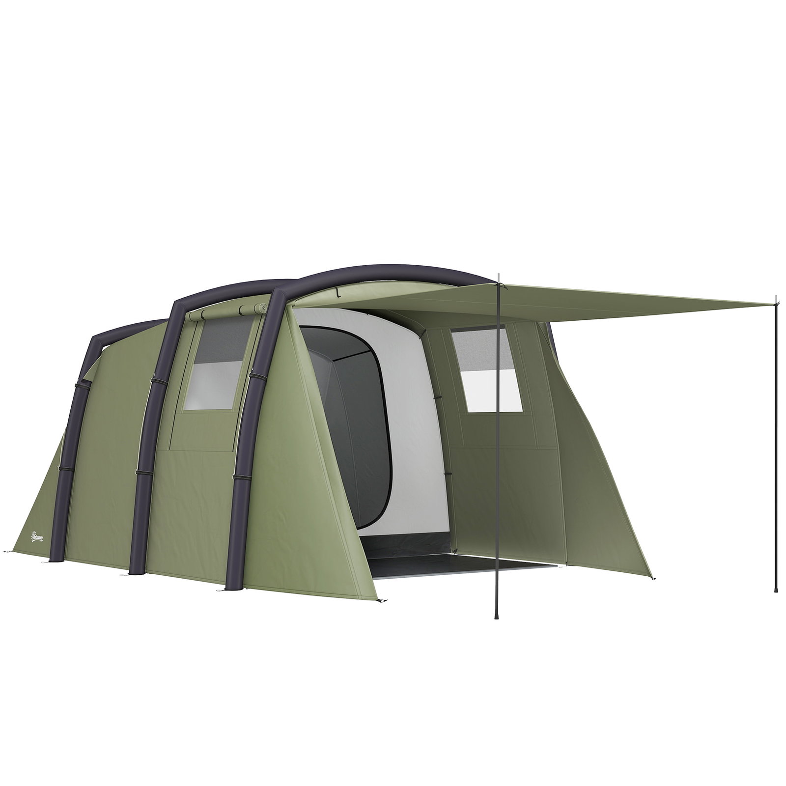 Tenda de campismo inflável familiar para 3-4 pessoas janelas de malha e bolsa de transporte proteção UV 50+ 440x280x195 cm verde-oliva