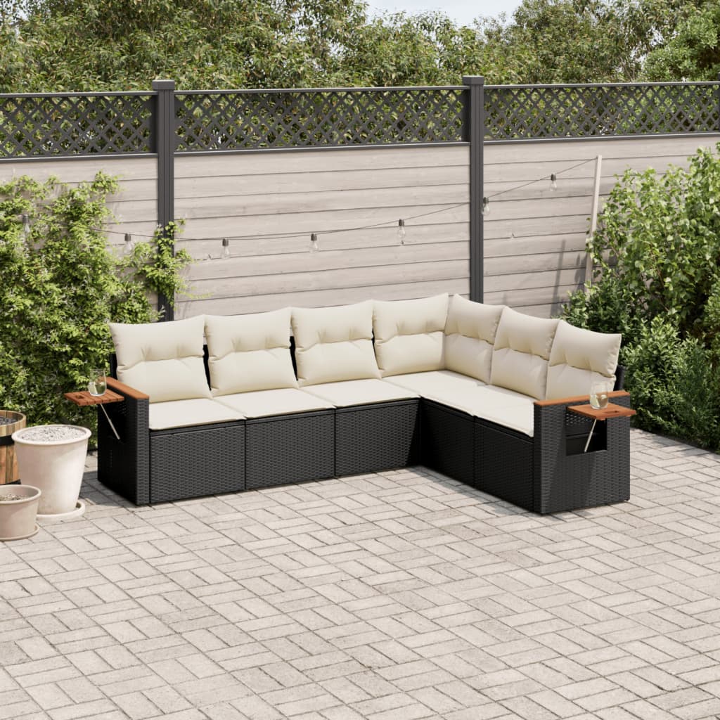 6 Pcs conjunto sofás de jardim c/ almofadões vime PE preto